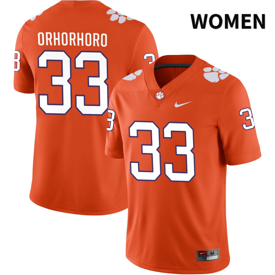 Women's Clemson Tigers Ruke Orhorhoro #33 College Orange NIL 2022 NCAA Authentic Jersey Online AZQ53N4G